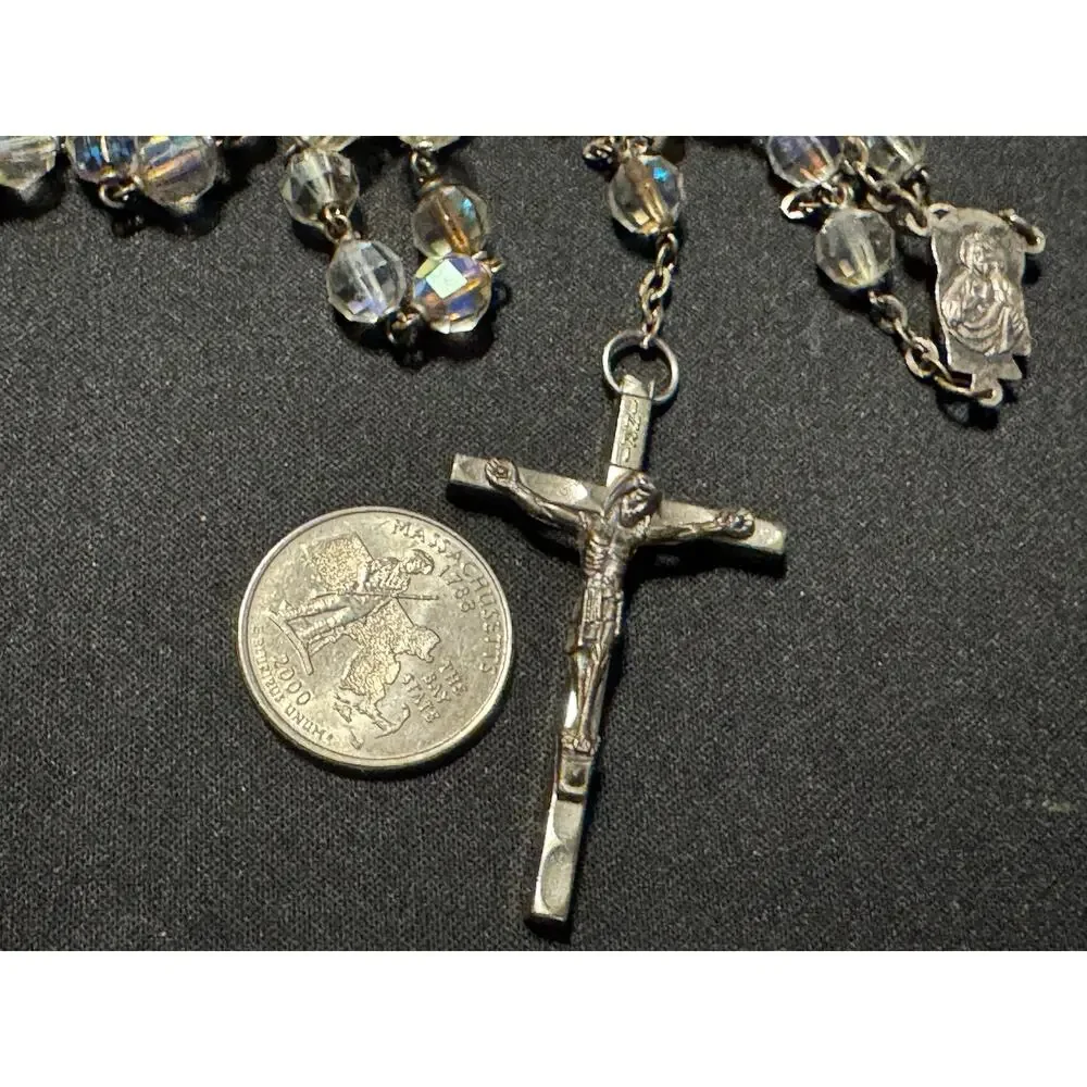 44in Vintage A/B Glass Beads Rosary Signed Italy